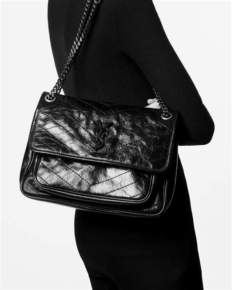 ysl shiny niki black chain for straps|NIKI medium CHAIN BAG in raffia and leather .